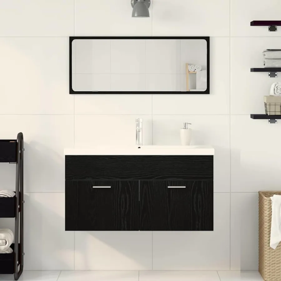 Ensemble de mobilier de salle de bain 3 pcs Chêne noir - 4