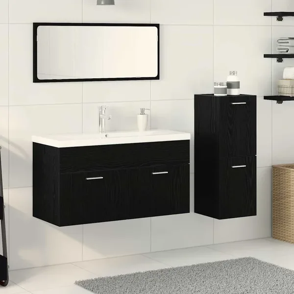 Ensemble de mobilier de salle de bain 4 pcs Chêne noir