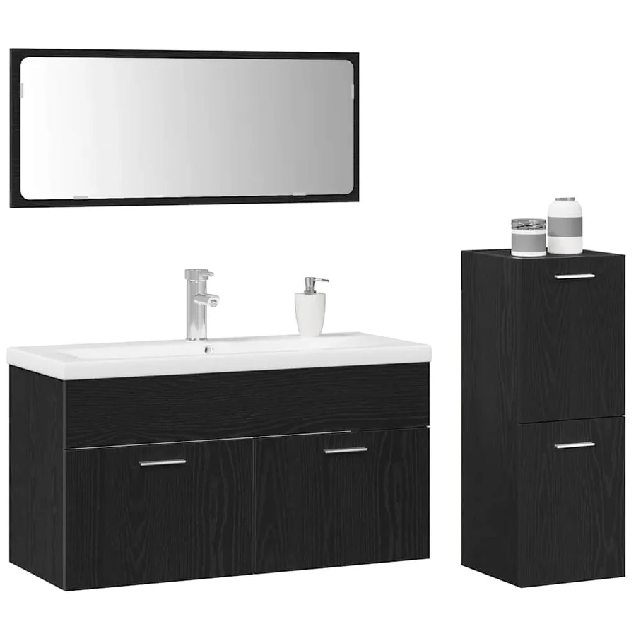 Ensemble de mobilier de salle de bain 4 pcs Chêne noir - 3