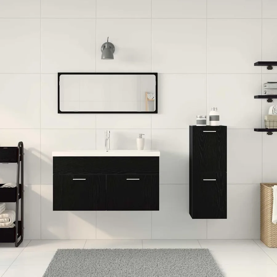 Ensemble de mobilier de salle de bain 4 pcs Chêne noir - 4