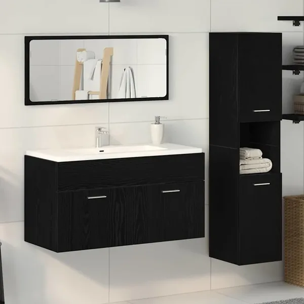 Ensemble de mobilier de salle de bain 3 pcs Chêne noir