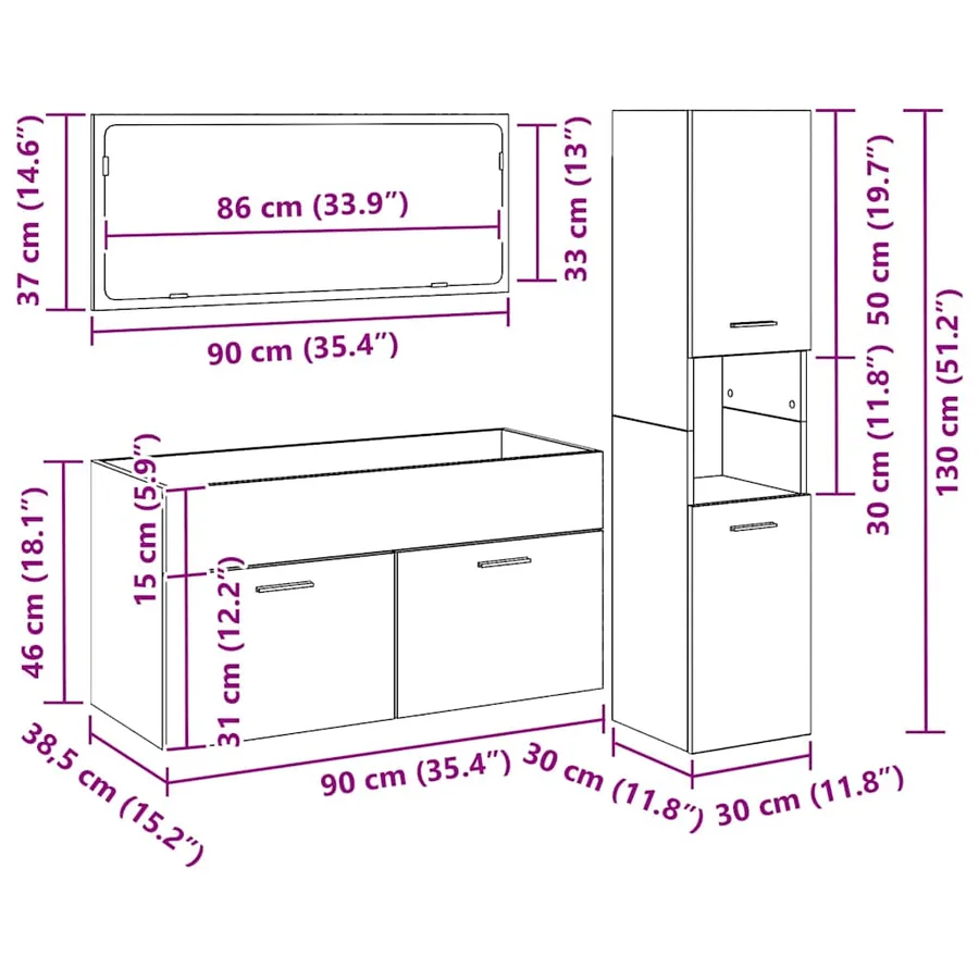 Ensemble de mobilier de salle de bain 3 pcs Chêne noir - 13