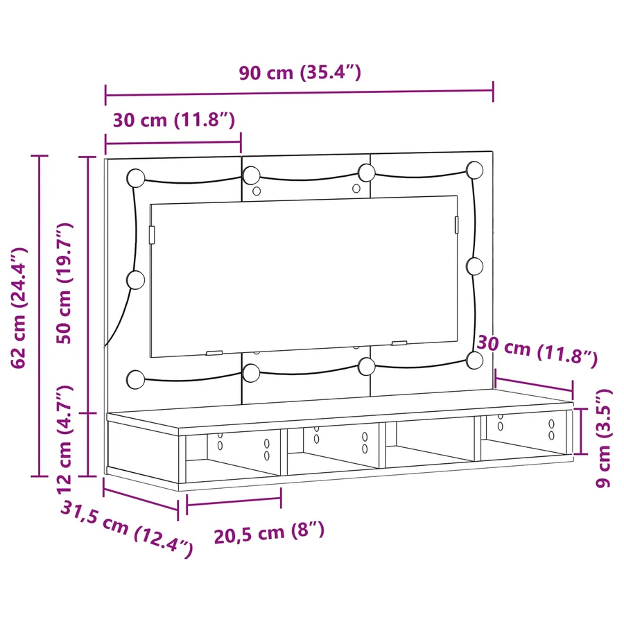 Armoire Miroir Chêne noir 90 x 31,5 x 62 cm Bois d'ingénierie - 18