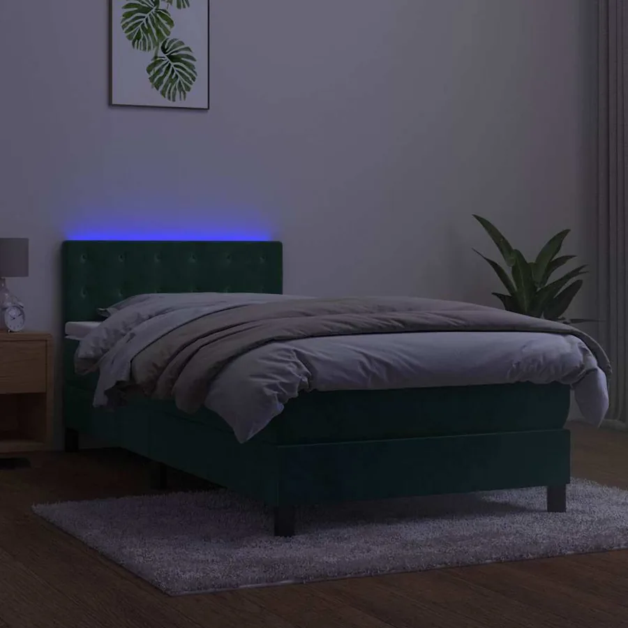 Sommier à lattes de lit avec matelas et LED Vert foncé 80x200cm - 4