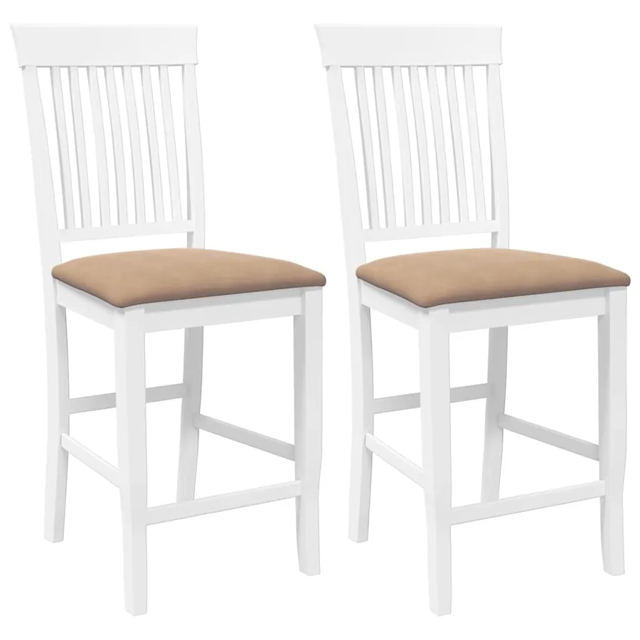 Tabourets de bar avec coussins (lot de 2) en bois massif blanc et caoutchouc - 2