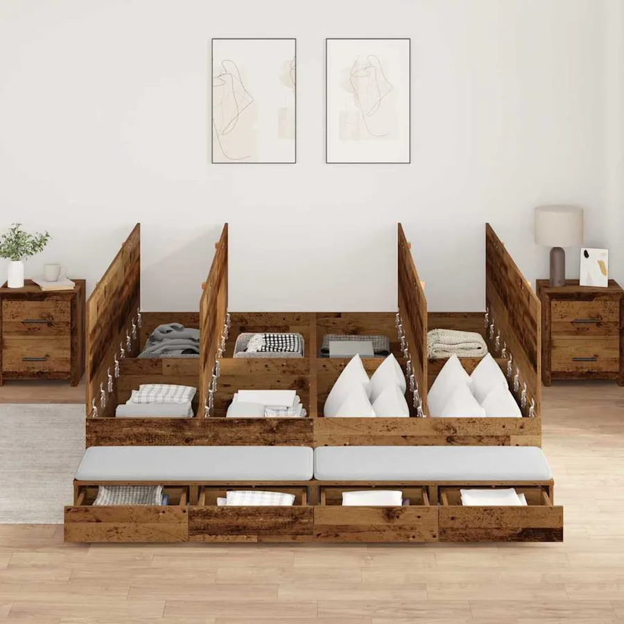 Cadre de lit avec rangement avec tiroir Bois Ancien 180 cm - 4