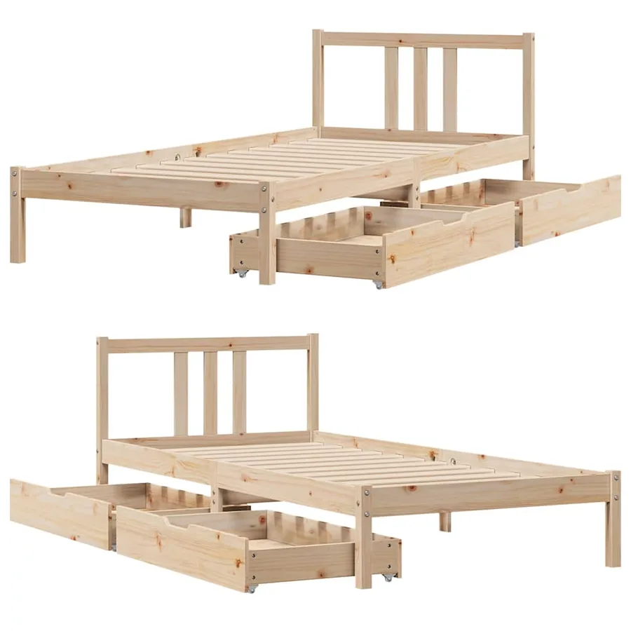 Cadre de lit sans matelas 75x190 cm bois de pin massif - 9