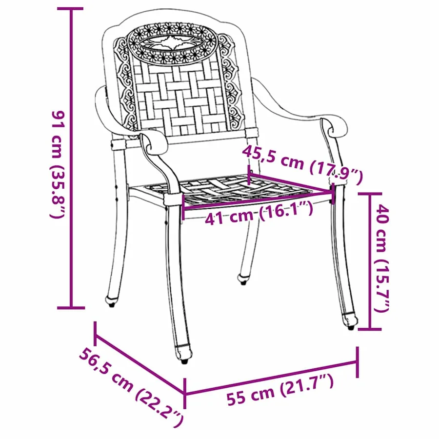 Chaise de jardin 2 pcs Vert 55 x 56,5 x 91cm Aluminium - 8