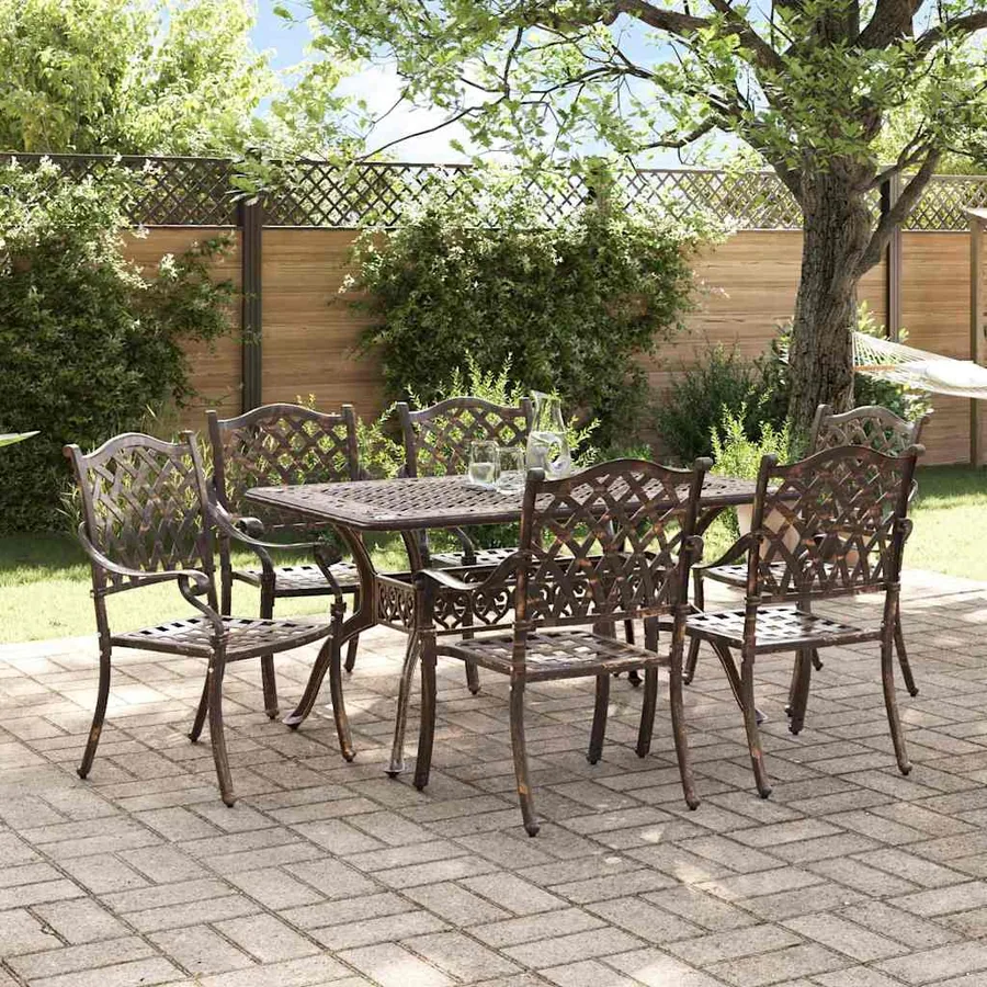Ensemble de salle à manger pour jardin 7 pcs Bronze Aluminium
