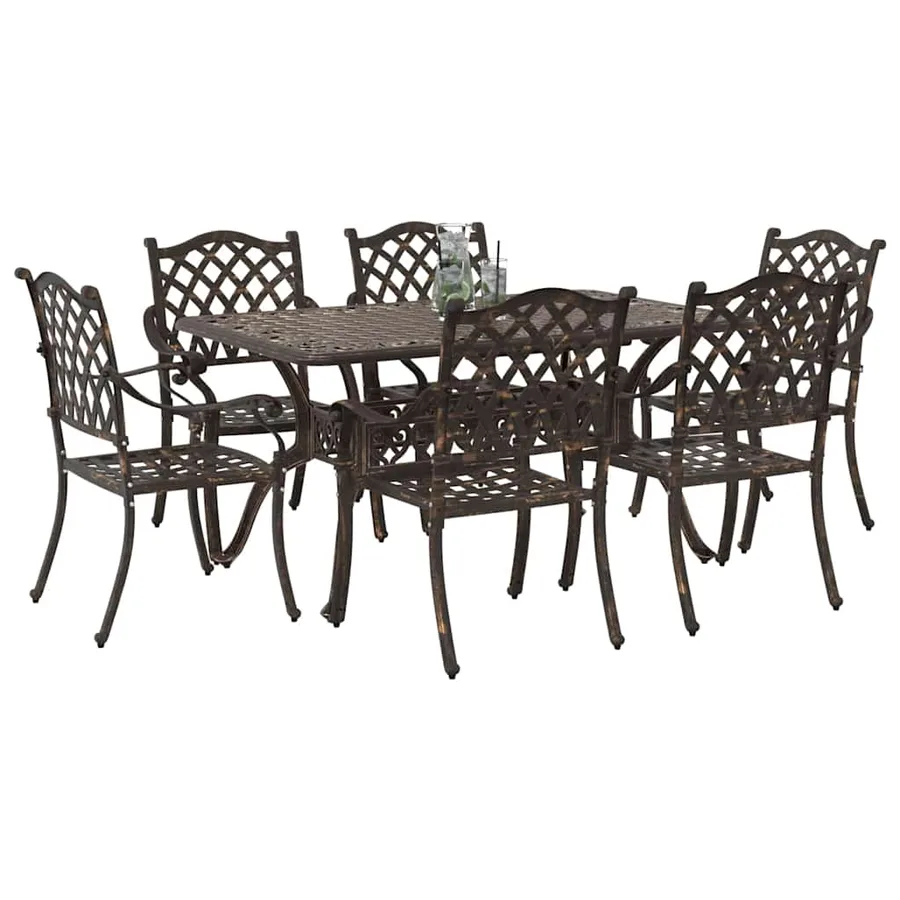 Ensemble de salle à manger pour jardin 7 pcs Bronze Aluminium - 3