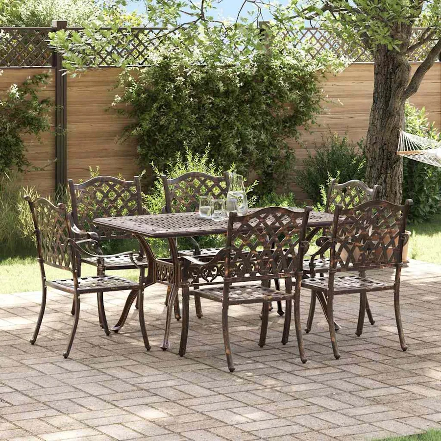 Ensemble de salle à manger pour jardin 7 pcs Bronze Aluminium - 4