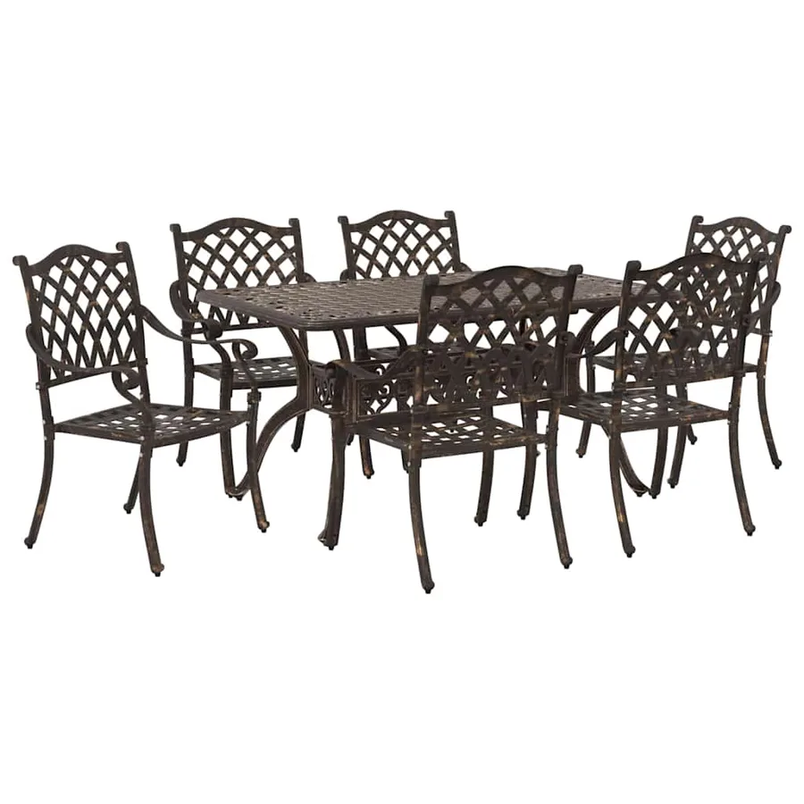 Ensemble de salle à manger pour jardin 7 pcs Bronze Aluminium - 5