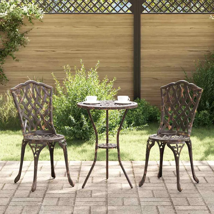 Ensemble bistro de jardin 3 pcs Bronze Aluminium