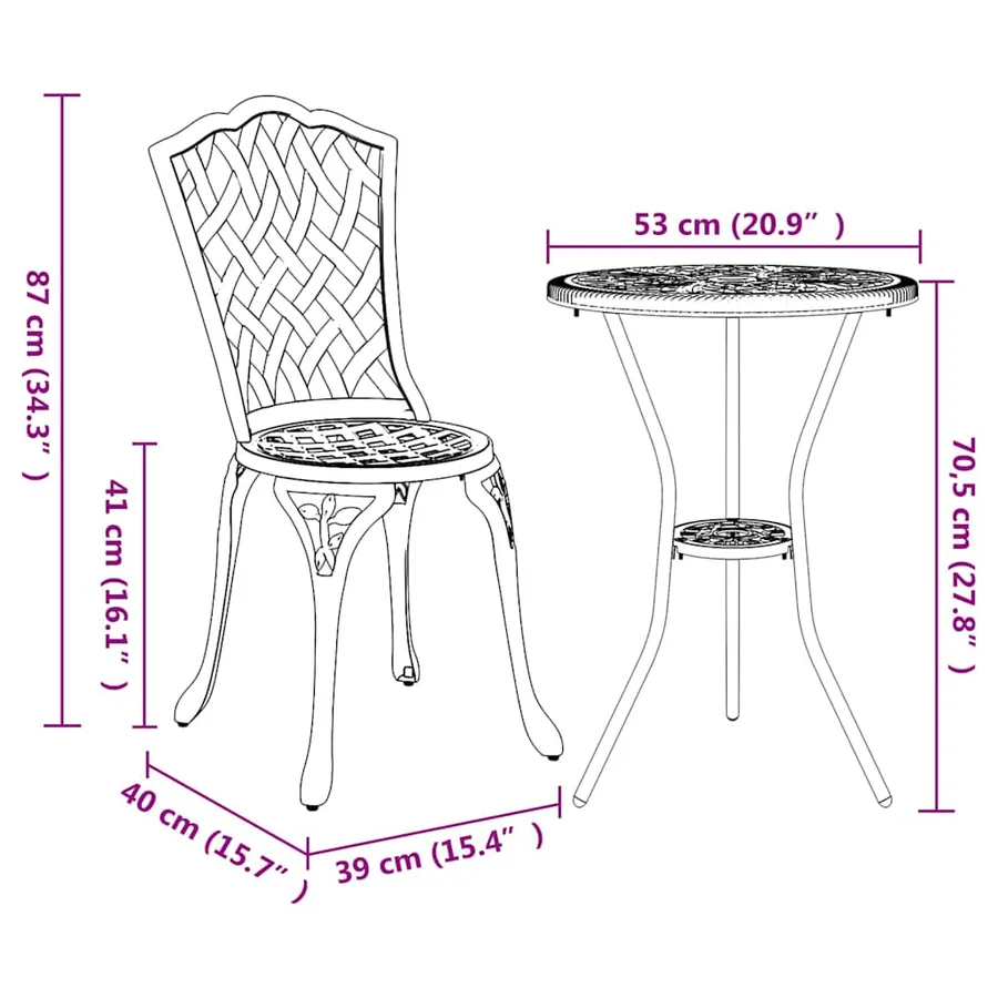 Ensemble bistro de jardin 3 pcs Bronze Aluminium - 13