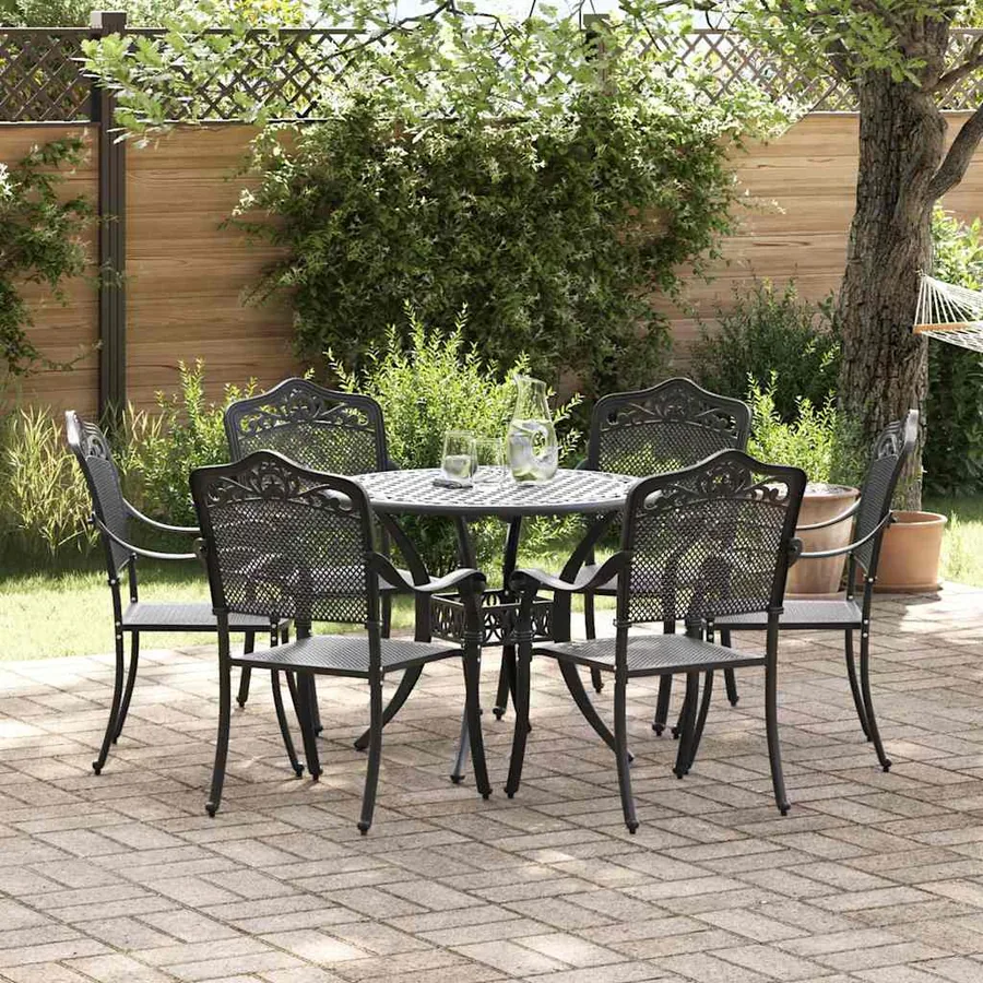 Ensemble de salle à manger pour jardin 7 pcs Noir Aluminium