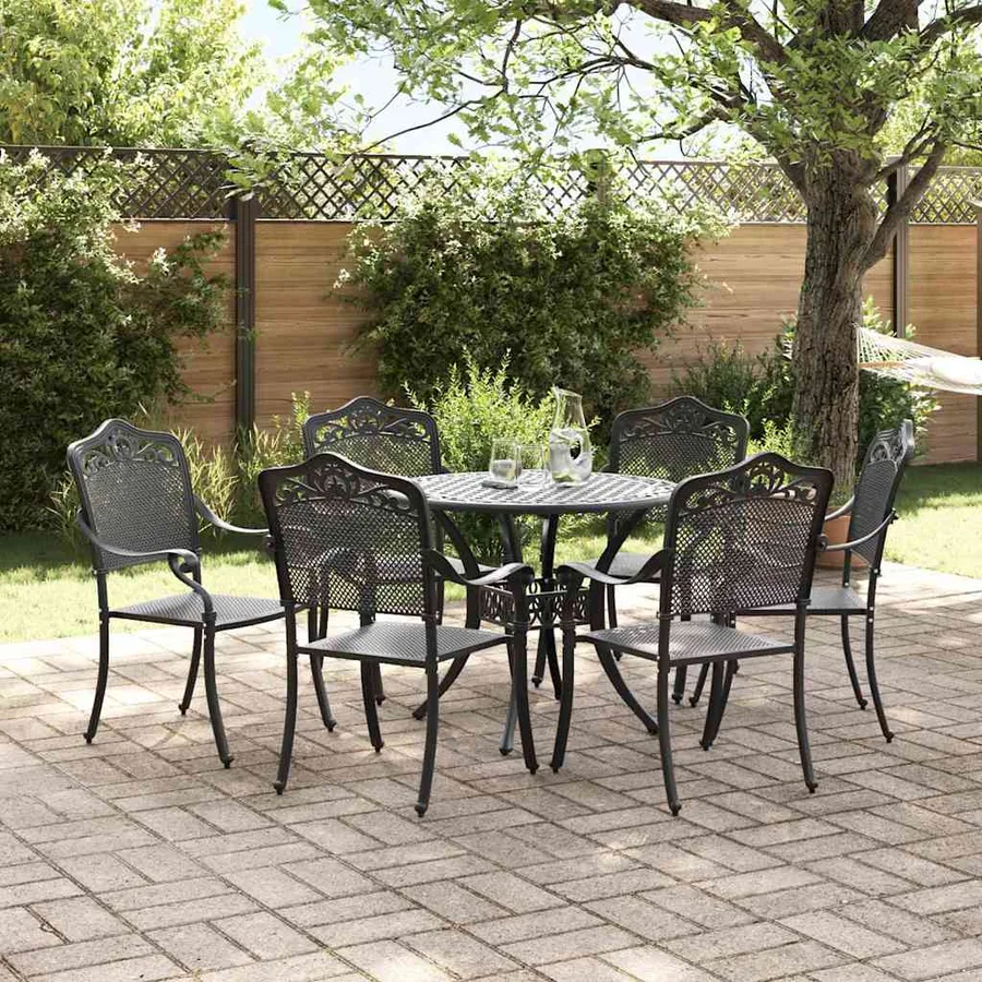 Ensemble de salle à manger pour jardin 7 pcs Noir Aluminium - 4