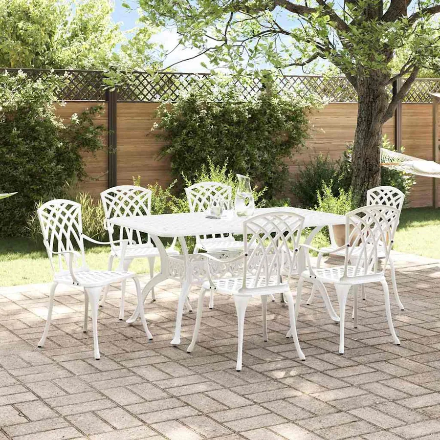 Ensemble de salle à manger pour jardin 7 pcs Blanc Aluminium