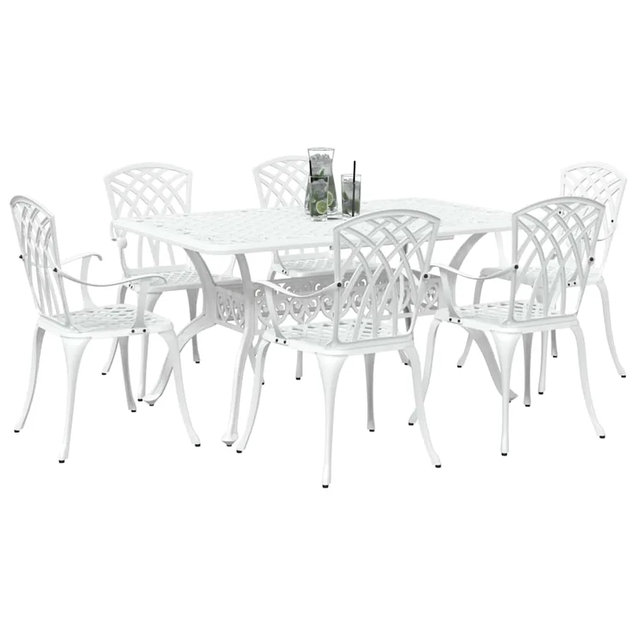 Ensemble de salle à manger pour jardin 7 pcs Blanc Aluminium - 3