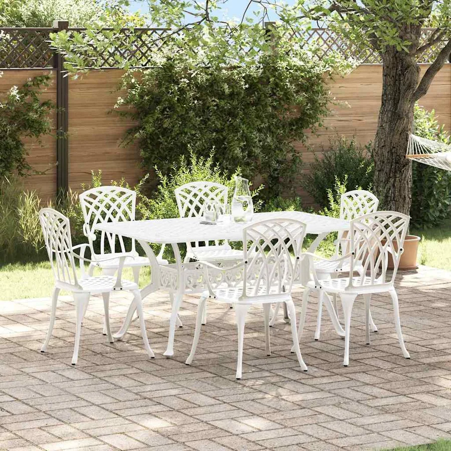 Ensemble de salle à manger pour jardin 7 pcs Blanc Aluminium - 4