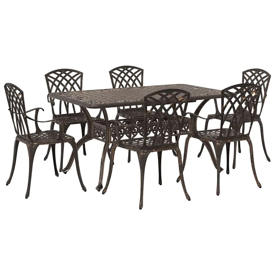 Ensemble de salle à manger pour jardin 7 pcs Bronze Aluminium - 2