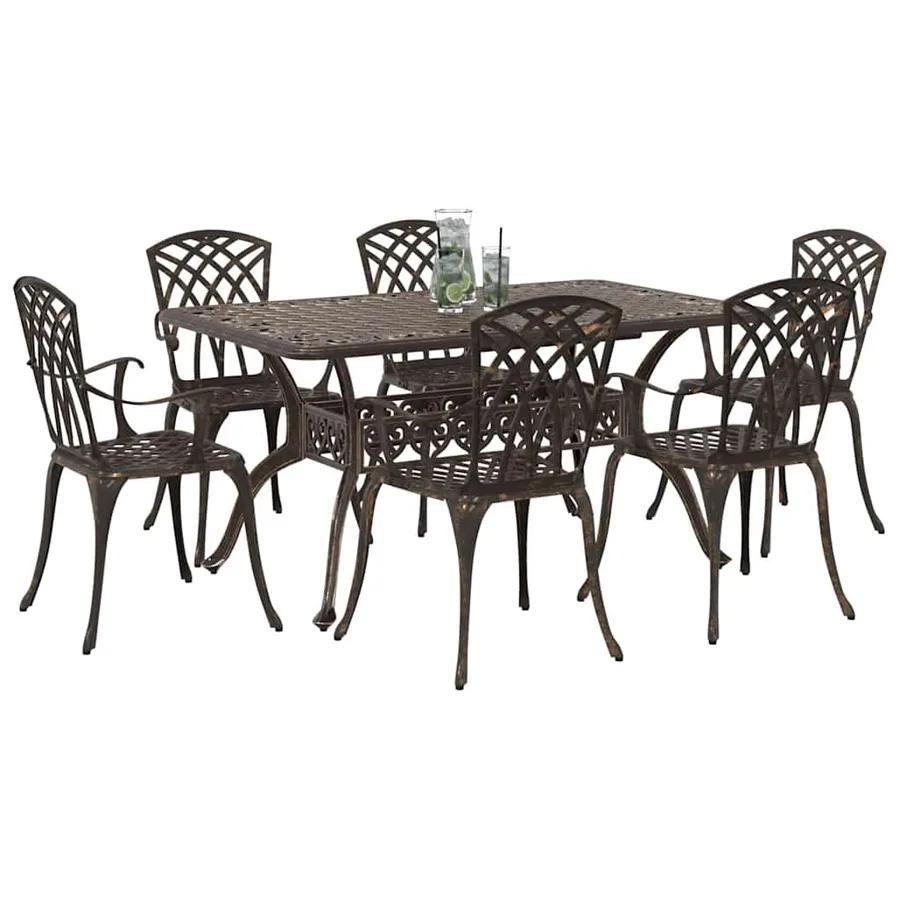 Ensemble de salle à manger pour jardin 7 pcs Bronze Aluminium - 3