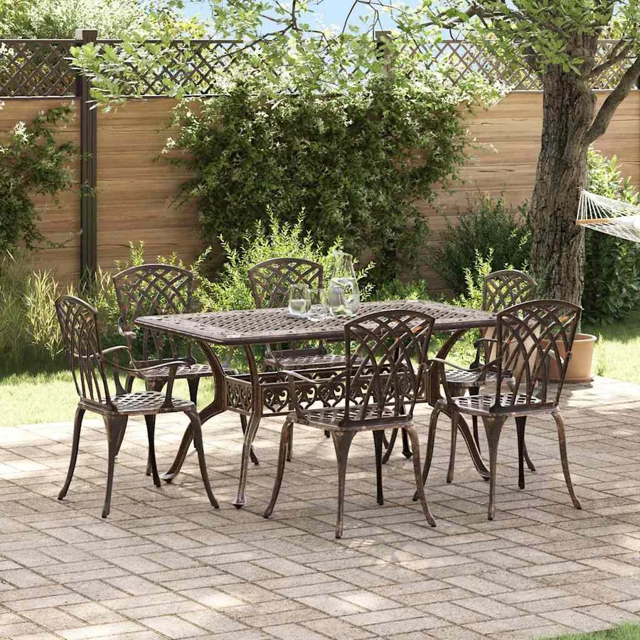 Ensemble de salle à manger pour jardin 7 pcs Bronze Aluminium - 4