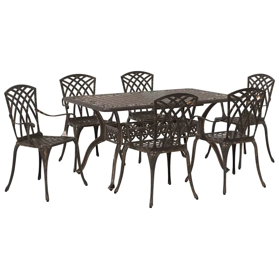 Ensemble de salle à manger pour jardin 7 pcs Bronze Aluminium - 5