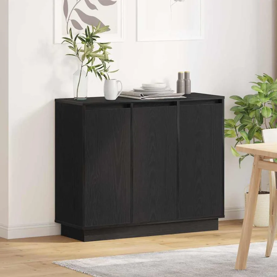 Buffet LED Chêne noir 90 x 32 x 75 cm Bois d'ingénierie