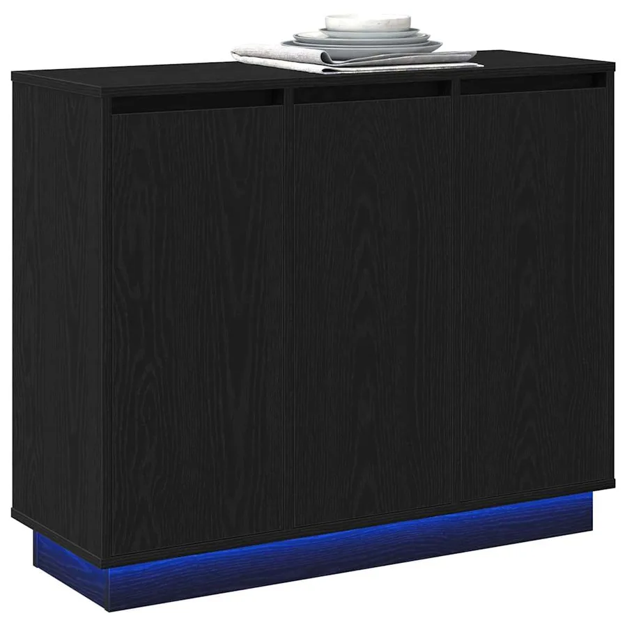 Buffet LED Chêne noir 90 x 32 x 75 cm Bois d'ingénierie - 3