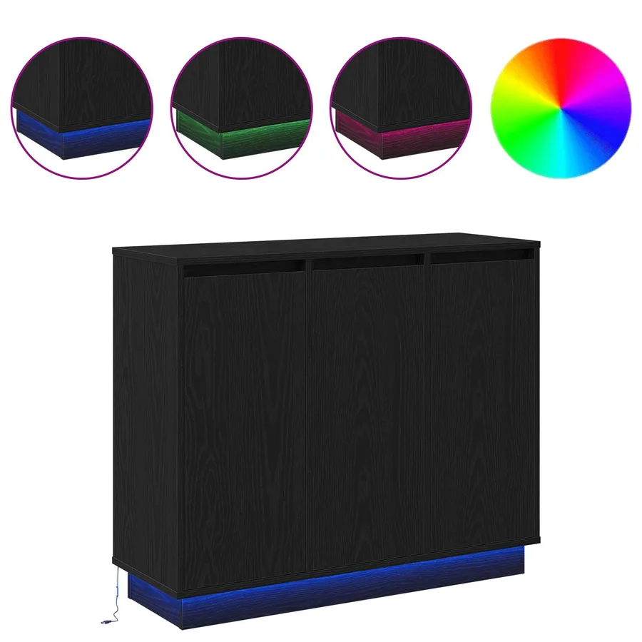 Buffet LED Chêne noir 90 x 32 x 75 cm Bois d'ingénierie - 4