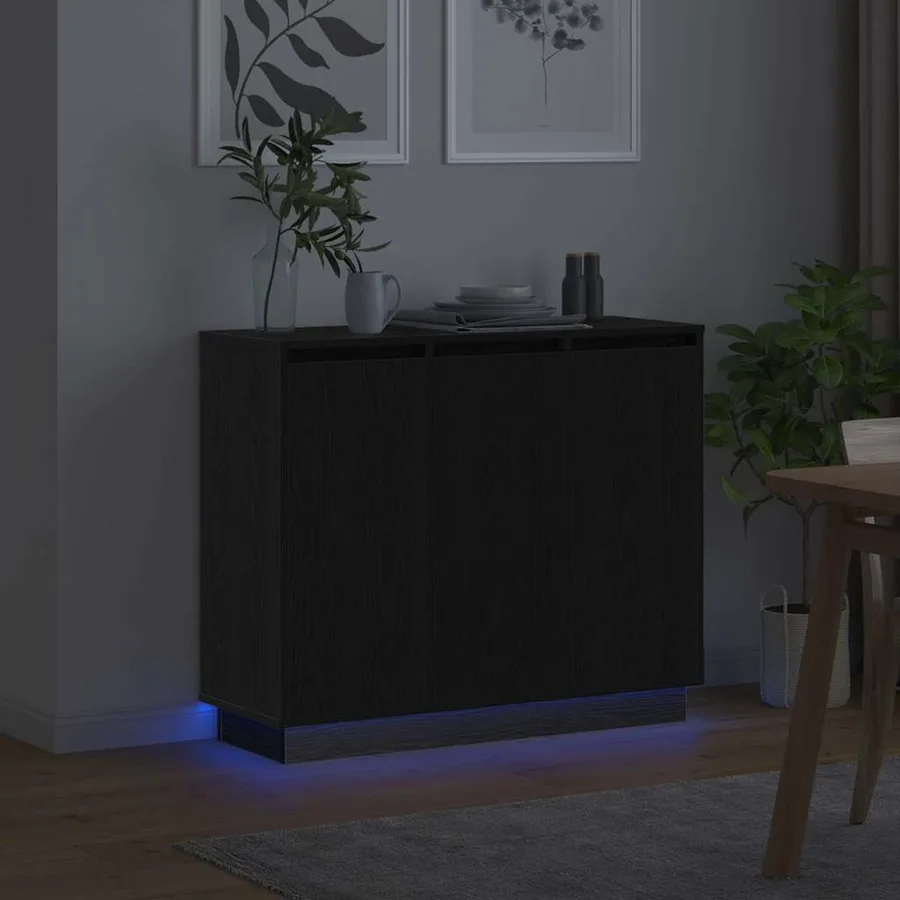 Buffet LED Chêne noir 90 x 32 x 75 cm Bois d'ingénierie - 6