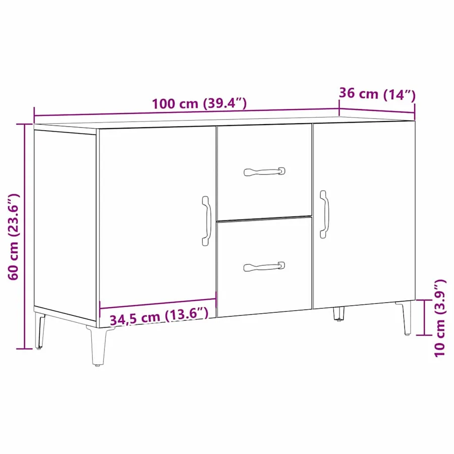 Buffet Chêne noir 100 x 36 x 60 cm Bois d'ingénierie - 12