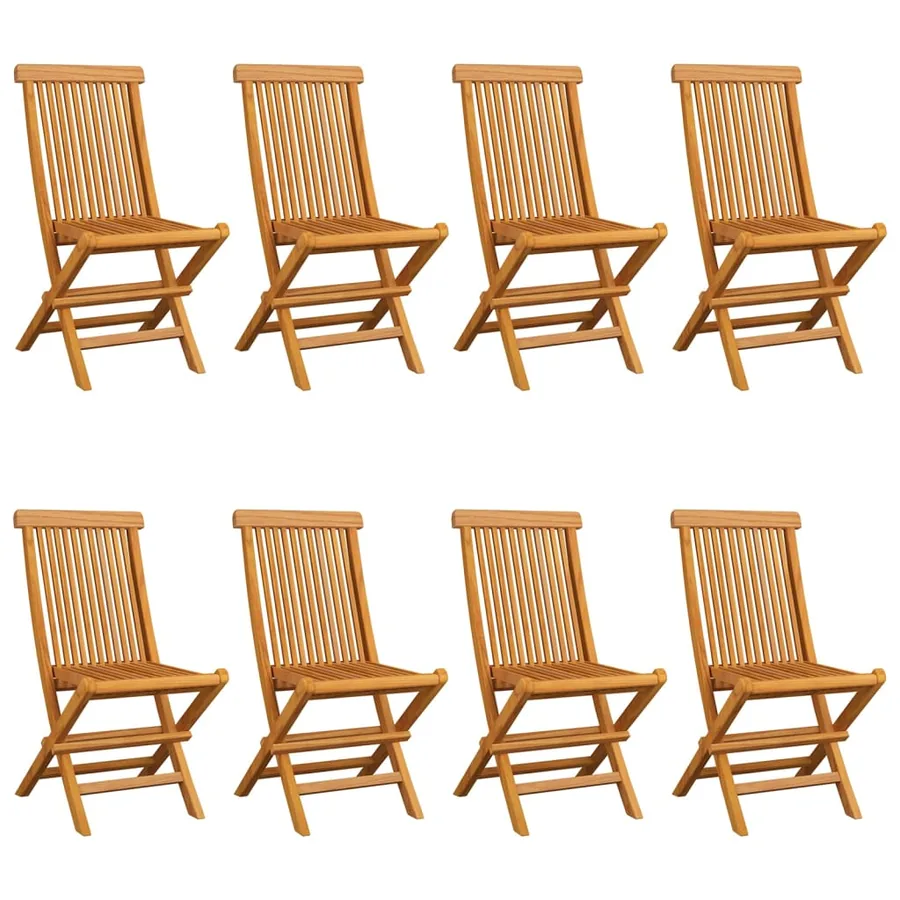 Chaises de jardin et coussins rouge lot de 8 Bois teck massif - 2