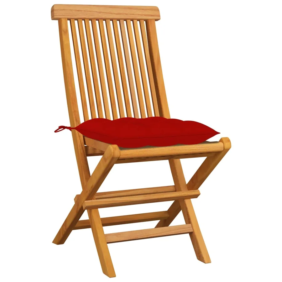 Chaises de jardin et coussins rouge lot de 8 Bois teck massif - 3