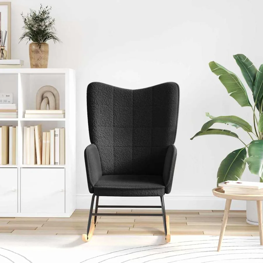 Chaise à bascule Noir Tissu Sherpa - 3