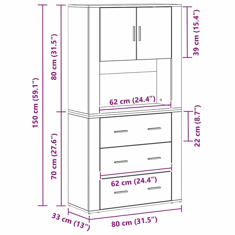 Haut Armoire Chêne noir 80 x 33 x 150 cm Bois d'ingénierie - 14