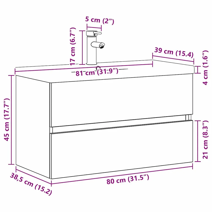 Meuble de Lavabo de Salle de Bain Chêne noir 80 x 39 x 62 cm - 16