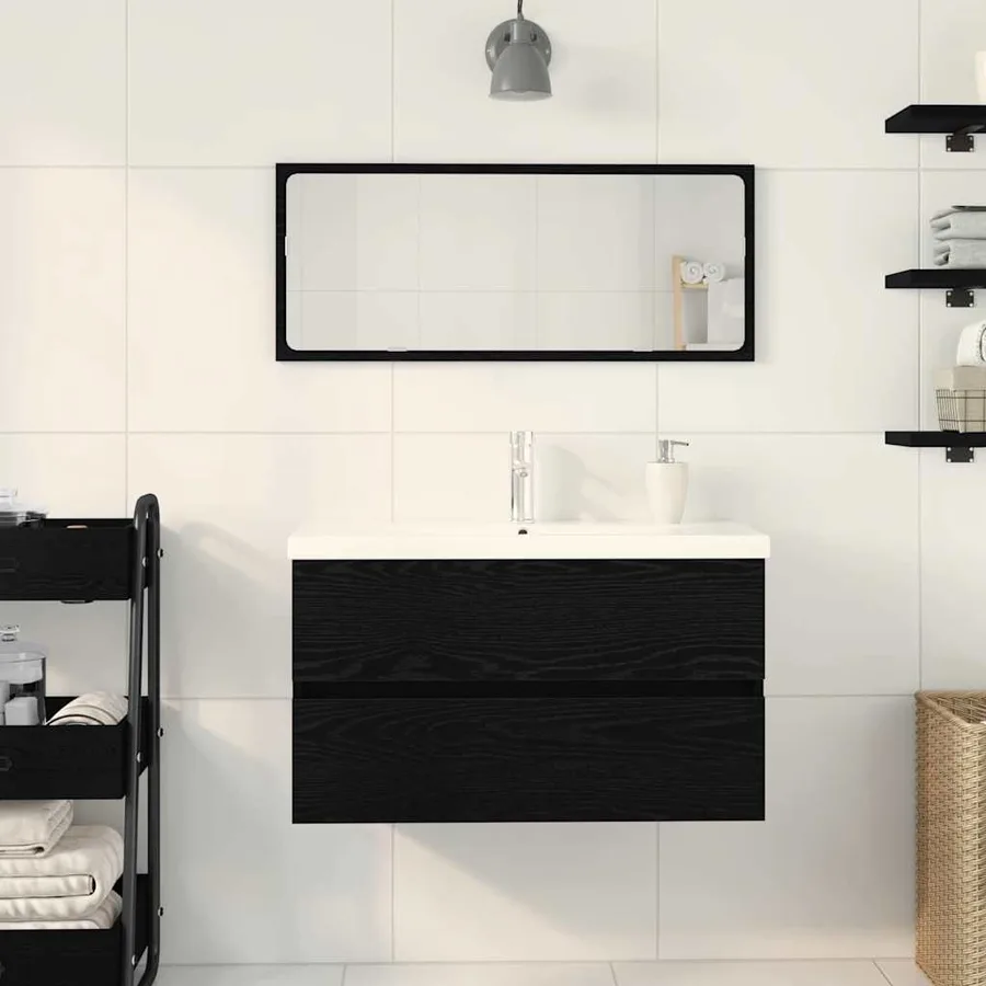 Meuble de Lavabo de Salle de Bain Chêne noir 80 x 39 x 62 cm - 4