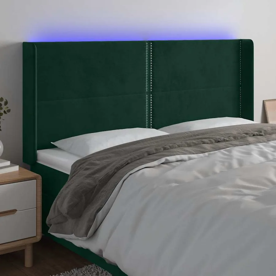Tête de lit à LED Vert foncé 183x16x118/128 cm Velours