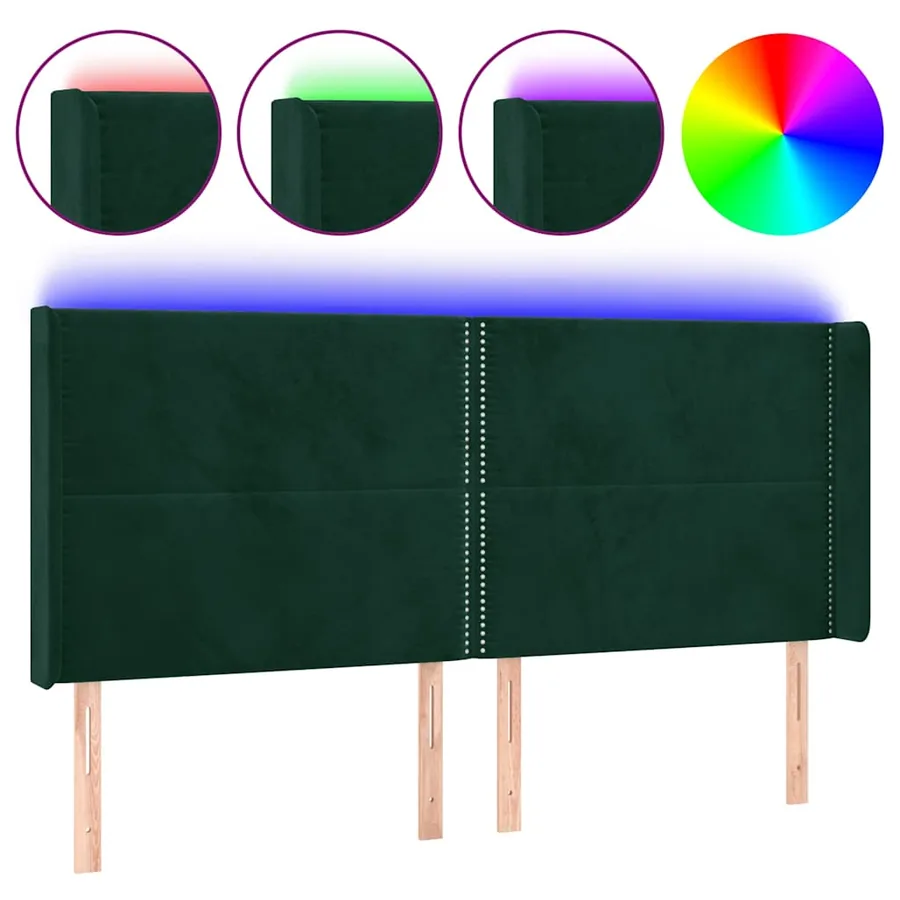 Tête de lit à LED Vert foncé 183x16x118/128 cm Velours - 2