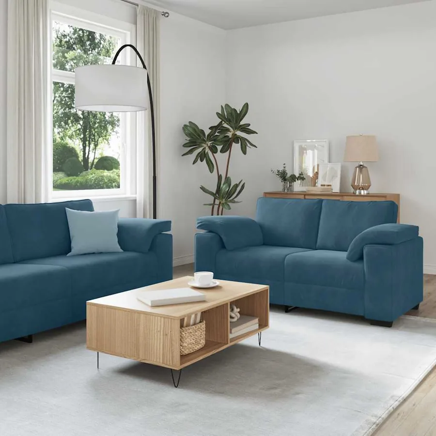 Ensemble canapé 2 pcs avec coussins velours bleu