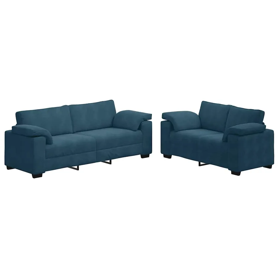 Ensemble canapé 2 pcs avec coussins velours bleu - 2