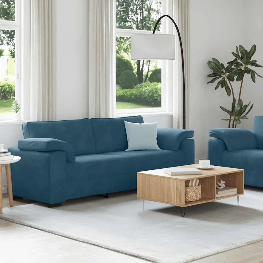 Ensemble canapé 2 pcs avec coussins velours bleu - 3