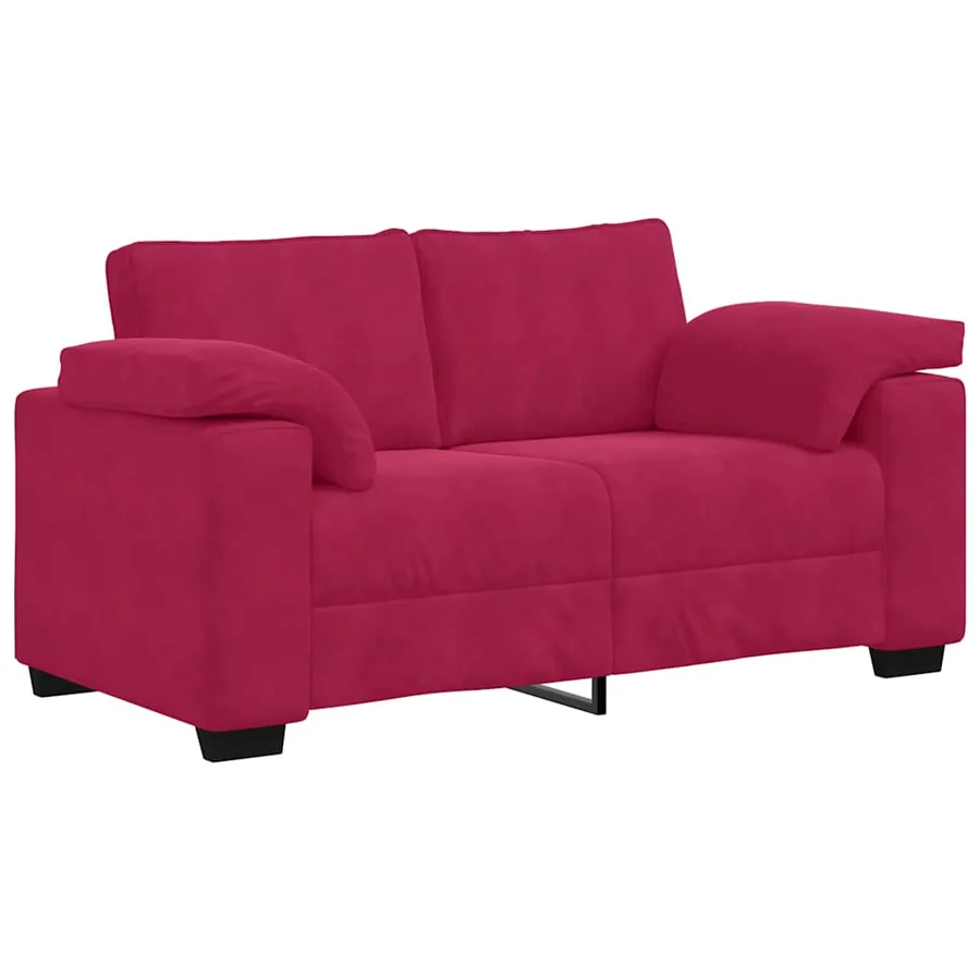 Canapé deux places rouge bordeaux 160 x 77 x 82 cm velours - 2