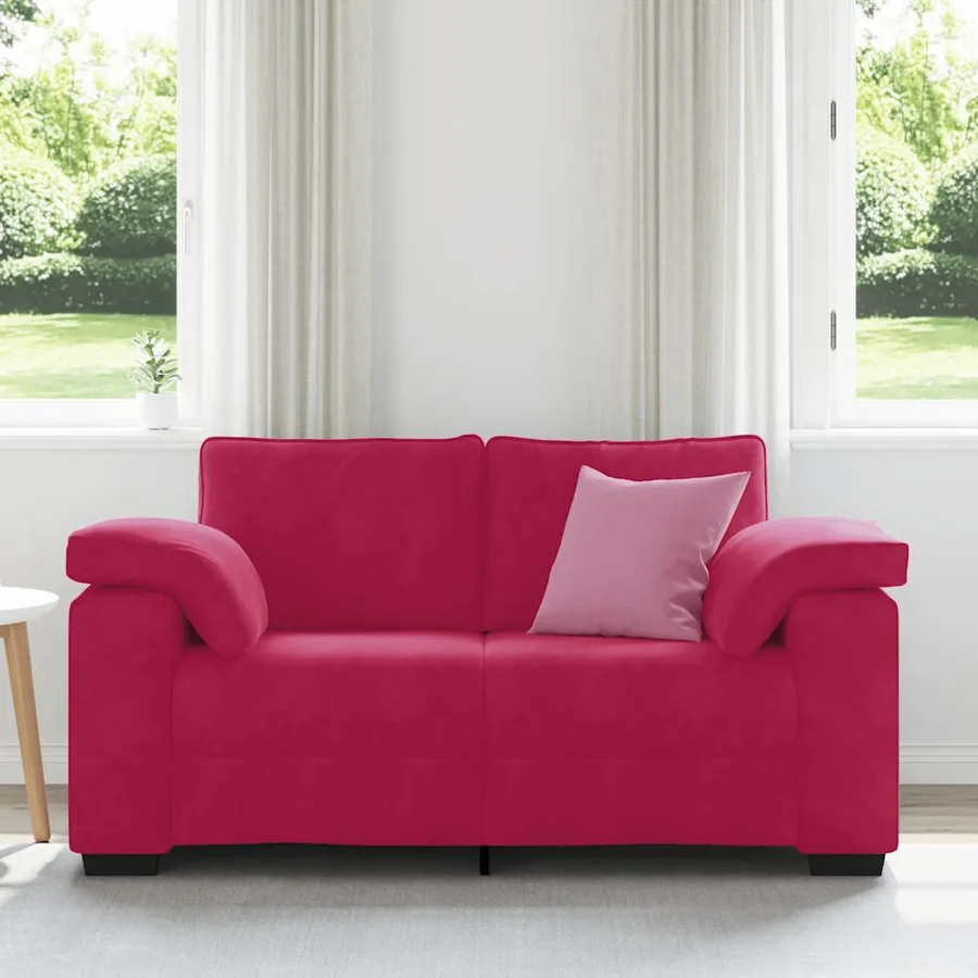 Canapé deux places rouge bordeaux 160 x 77 x 82 cm velours - 3