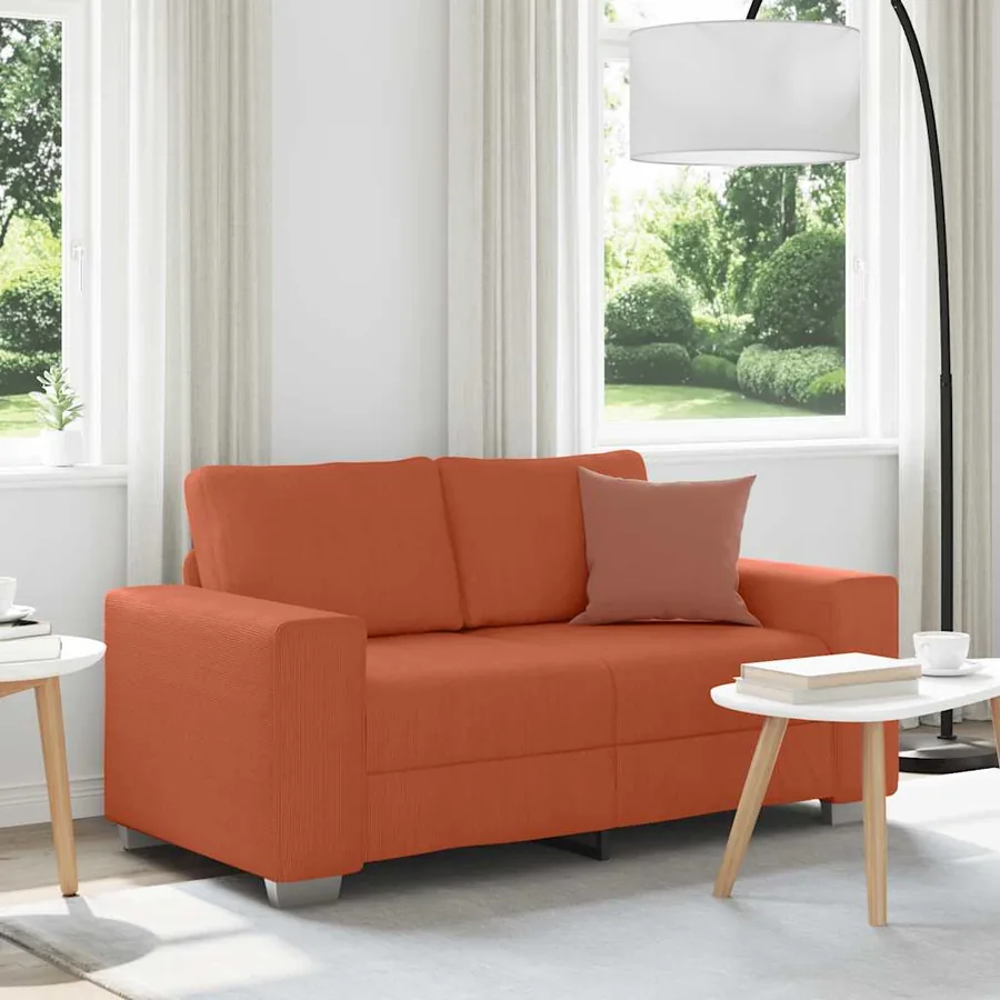 Canapé deux places rouge orangé 160x77x82 cm en tissu velours côtelé