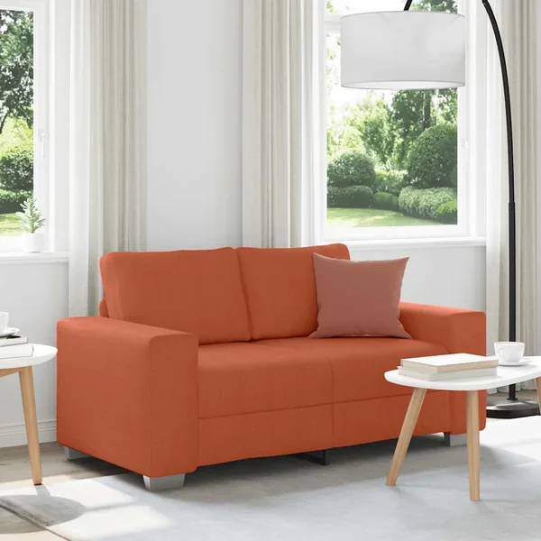 Canapé deux places rouge orangé 160x77x82 cm en tissu velours côtelé