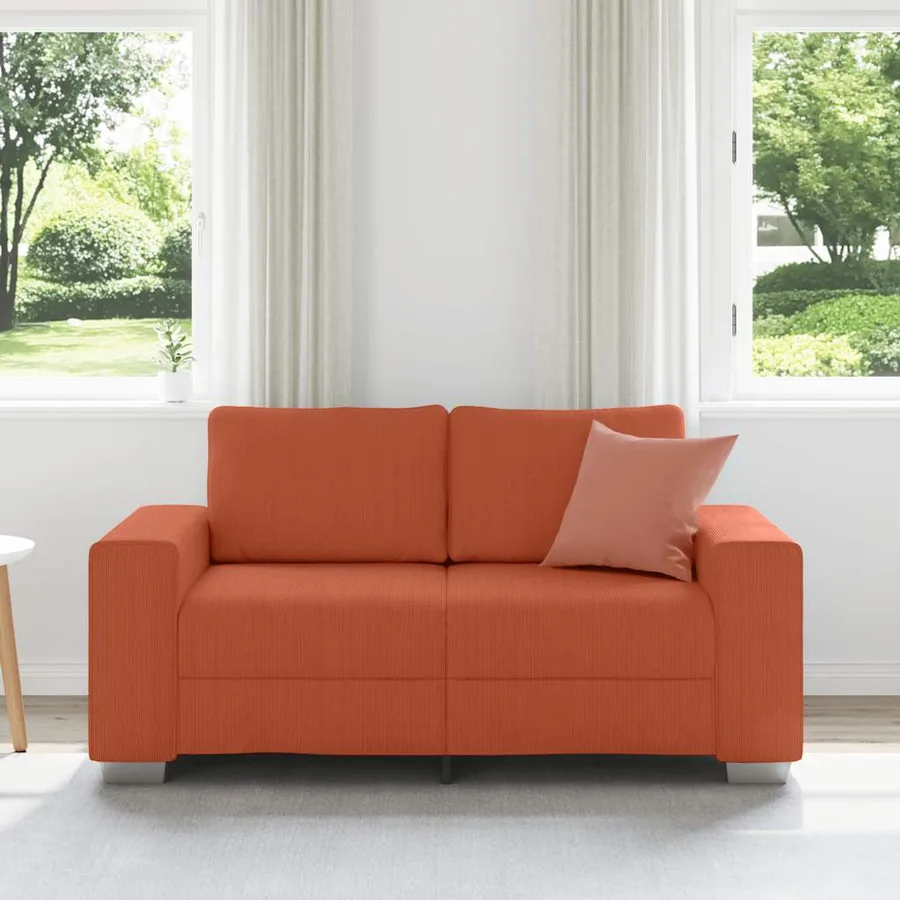 Canapé deux places rouge orangé 160x77x82 cm en tissu velours côtelé - 3