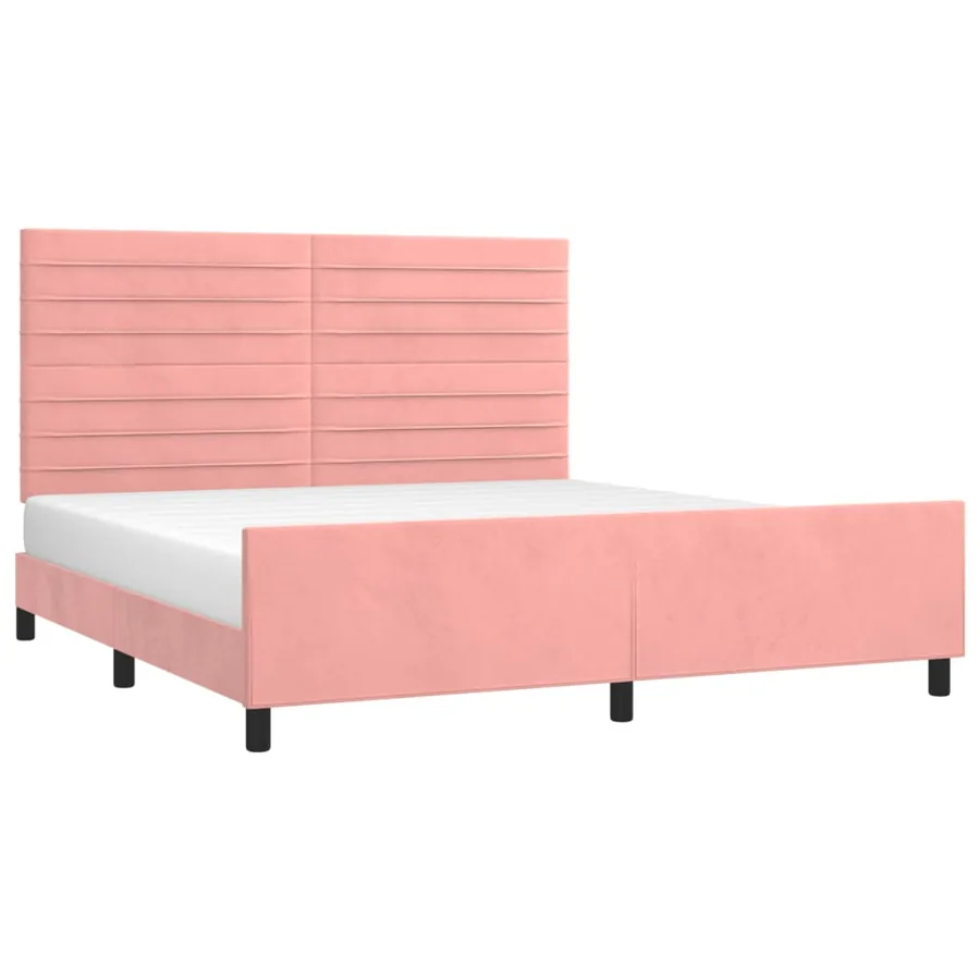 Cadre de lit sans matelas rose 160x200 cm velours - 3