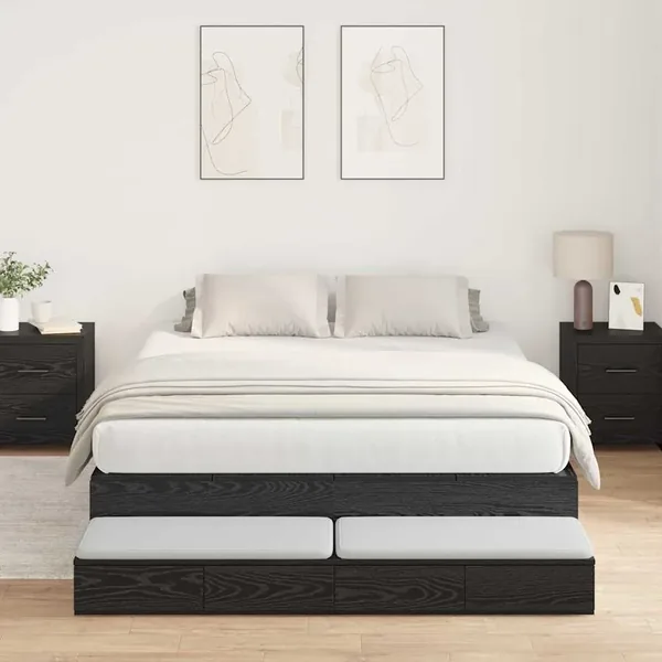 Cadre de lit avec rangement Chêne noir 140 cm Bois d'ingénierie